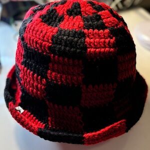 Red and Black Checkered Kids Crochet Hat